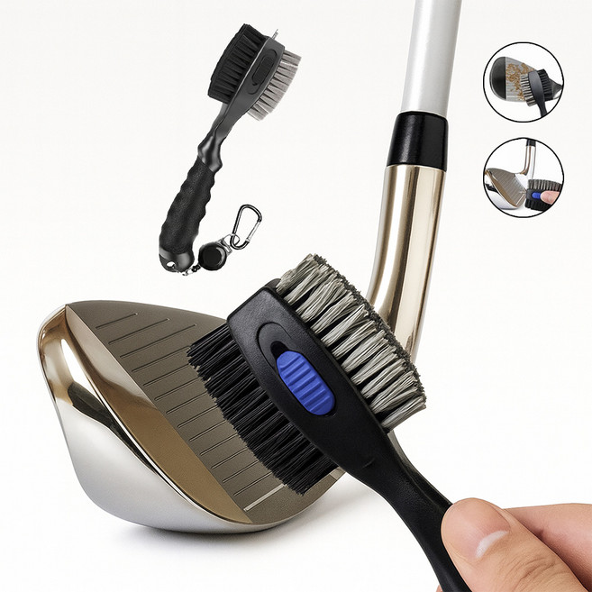 LXU 60cm 릴 와이어 내장 양면 골프채 세척 브러쉬 아이언 틈새 청소 솔, 1개, 검정색