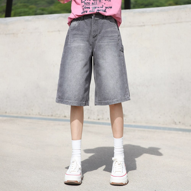 동대문스타일 여성 청반바지 카펜더 버뮤다 데님 팬츠 빈티지 워싱 여자 와이드 하프 데님