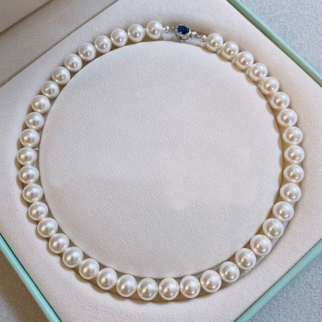 FANSYLI 진주목걸이 여성 은도금 사파이어 체인 진주목걸이 엄마 진주 비즈 목걸이 선물 W2412D30