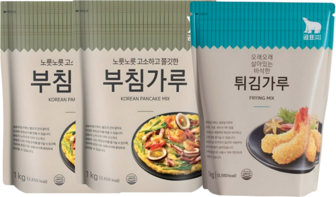 곰표 부침가루 2kg 튀김가루 1kg 지퍼백 고소하고 바삭한 부침 튀김 요리, 1세트, 3kg