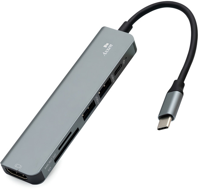 액센 6in1 C타입 USB 3.0 HDMI PD MSD 멀티허브 MH20, 그레이, 1개