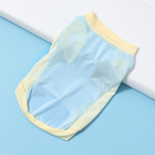 夏季寵物涼爽衣 薄款透氣 狗狗貓咪降溫背心 戶外活動舒適服裝 小型中型犬適用+藍拼黃+S(建議體重6-9斤), 1個, 藍拼黃