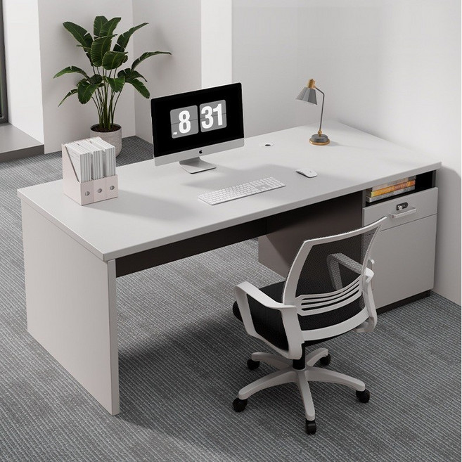 사장 사무용 책상 멀티수납 중역 일자형 사무용 책상 간이 데스크 모던심플, 화이트