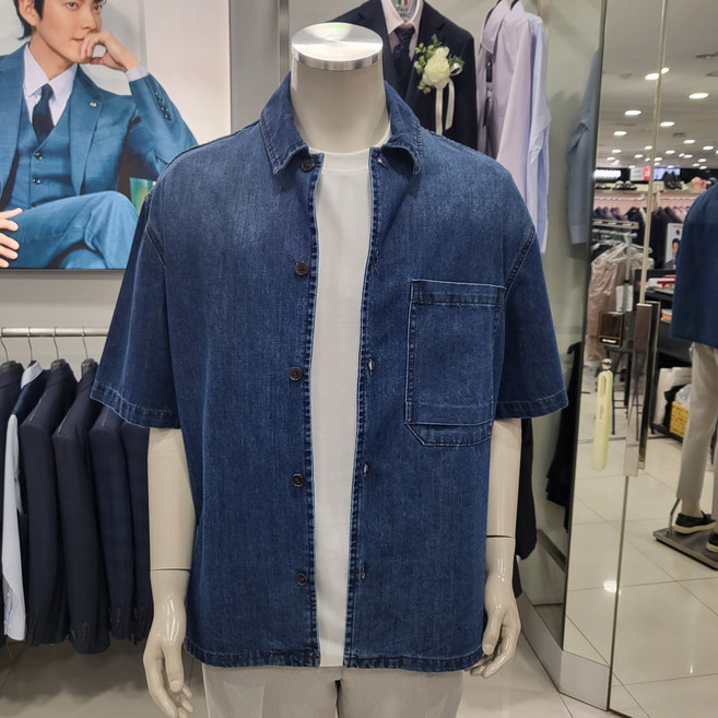 파렌하이트 오버핏 하프 슬리브 데님셔츠FKB53641_DG