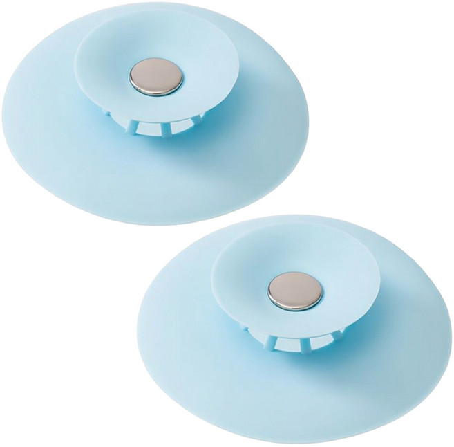 바이트 실리콘 싱크대 세면대 공용 똑딱이 배수구 마개 거름망 냄새차단 덮개, 2개, 블루