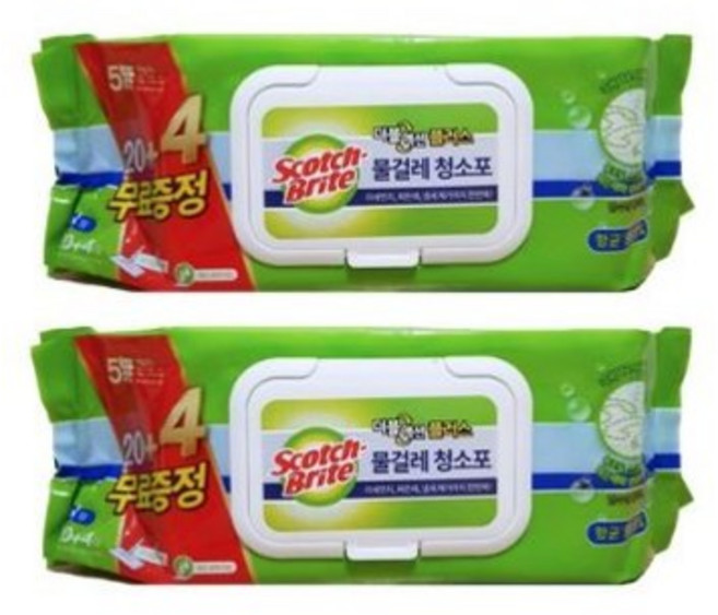3M 스카치브라이트 물걸레 청소포 더블액션 플러스 대형 리필 20 + 4매, 2개