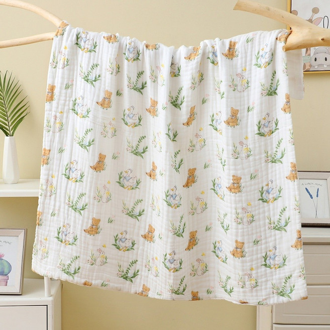 [리브나인] 프리미엄 코튼 6겹 면 싱글 담요 블랭킷 목욕타월 비치타올 (110x110)