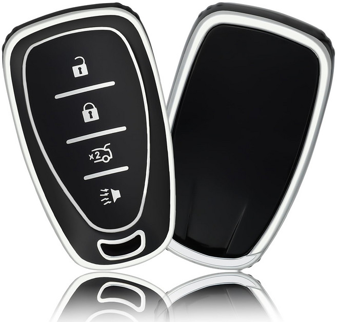 OFFCURVE 쉐보레자동차 엣지라인4버튼 스마트키 볼트EV이쿼녹스 풀커버 적용 TPU 키케이스 키홀터 단품, 블랙 실버, C01 쉐보레