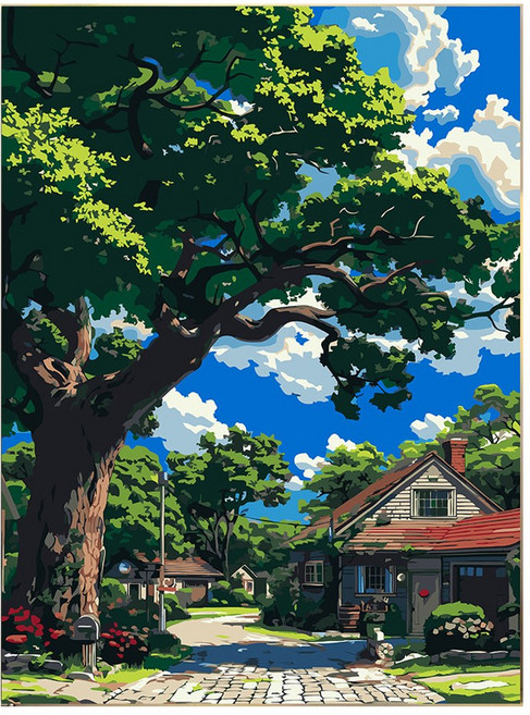 호인트 diy 명화그리기 유화 피포페인팅 컬러링키트 대형 40x50cm, 1개, 015초록이머무는골목