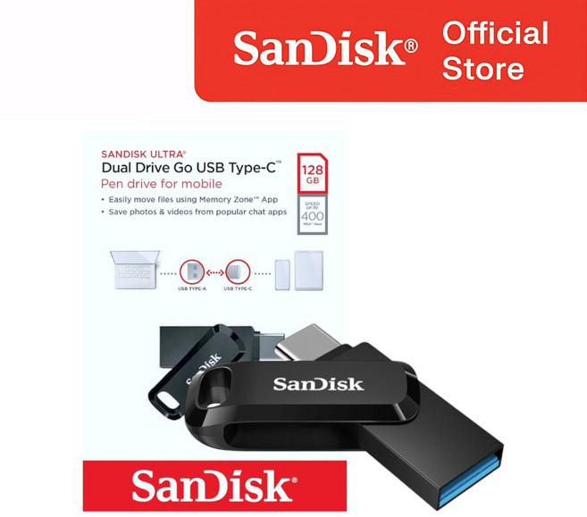 샌디스크 USB 메모리 DDC3 블랙 C타입 OTG 3.2 대용량, 1개, 128GB