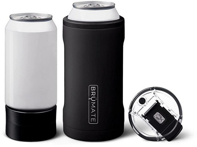 BrüMate Hopsulator Trio 3-in-1 단열 캔 쿨러 354.9ml12온스 / 473.2ml16온스 캔용 + 뚜껑이 있는 100% 누출 방지 텀블러 | 맥주, 매트 블랙-V1