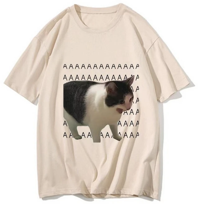 우는 고양이 밈 AAA 냥이 티셔츠 하라주쿠 y2k 힙합 웃긴 반팔티 - 쿠팡