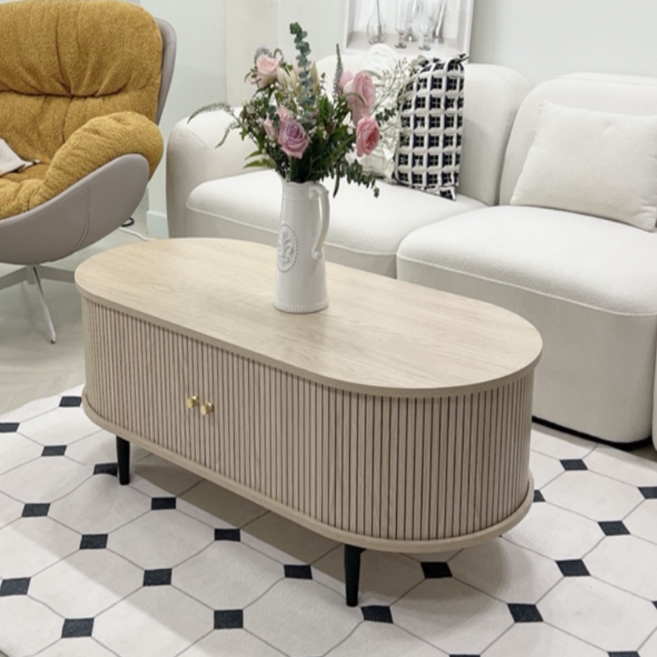 2ROOUM 거실테이블 수납형 홈카페 테이블&거실장, 우든