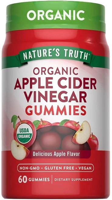 Nature's Truth 유기농 애플 사이다 식초 젤리 | 60개 비건 글루텐 프리 및 GMO 보충제 USDA 맛, 60 Count (Pack of 1), 1개 - 쿠팡