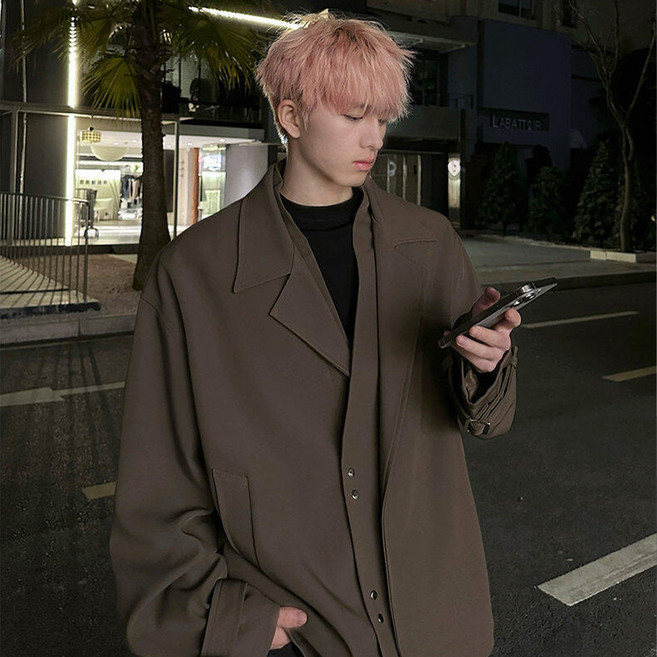 ANYOU 남성 블레이저 오버핏 더블 메탈 버튼 사계절 경량 캐주얼 정장 자켓 스트릿 데일리 아우터