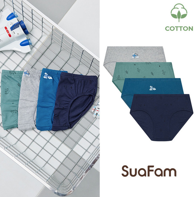 수아팜 남아용 코튼 트래블 팬티 4장 세트 (10대 아동 속옷 주니어 초등 학생 청소년 4P 삼각 KC인증)