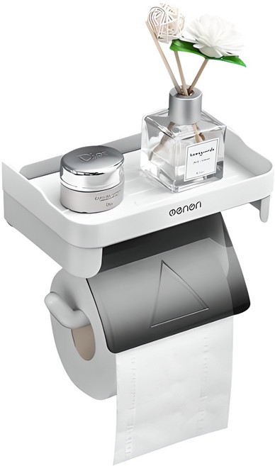 피키픽스 욕실 무타공 접착식 선반 휴지걸이, 화이트 + 블랙, 1개