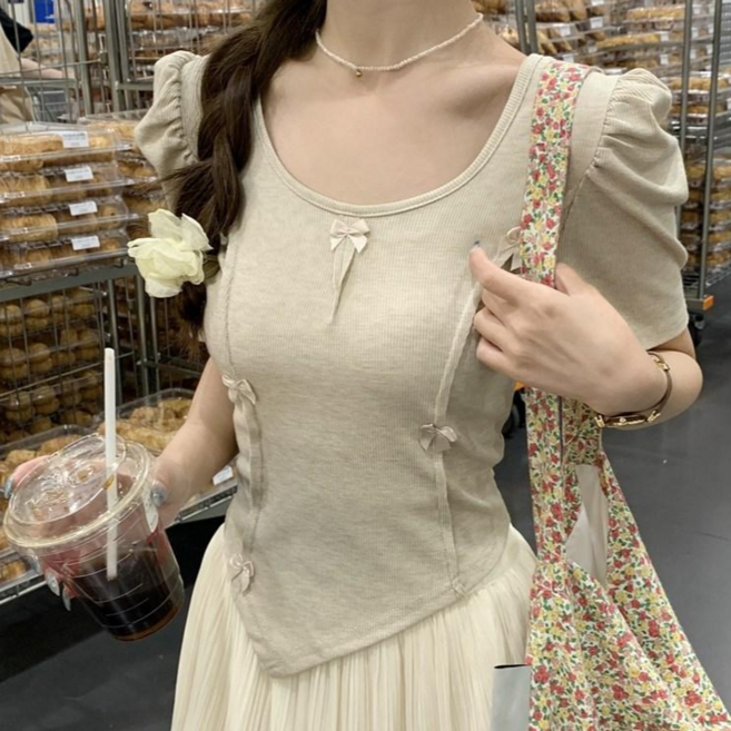 히또리 T3873 러블리 프린세스 미니 리본 퍼프 반팔티