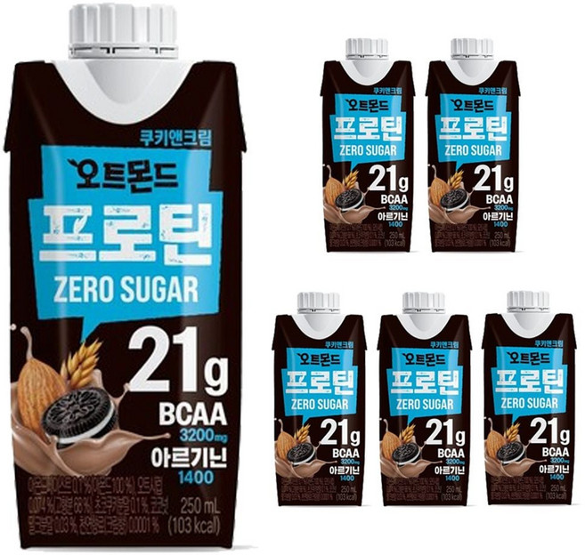 롯데칠성 오트몬드 프로틴 제로슈거 쿠키앤크림, 250ml, 6개