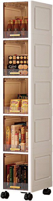 Lovely Home 廚房夾縫櫃 窄型滑輪收納櫃 客廳臥室適用, 透茶五層