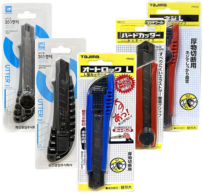 화신 타지마 커터칼 슬라이드형 레버형 오토락 18mm 25mm, 타지마 500 파랑 슬라이드(1BOX), 1개