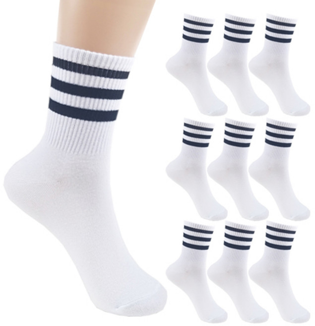 더베이직 여성용 에센셜 크루 중목 양말 10켤레