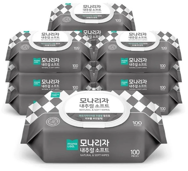 모나리자 내추럴 소프트 물티슈 캡, 100매, 10개 - 쿠팡