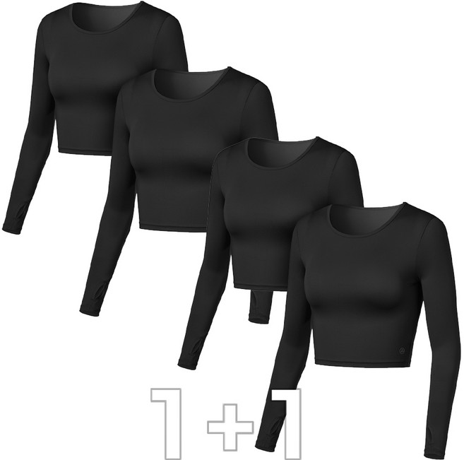[1+1] 여성 베이스레이어 크롭 긴팔 티셔츠 2팩