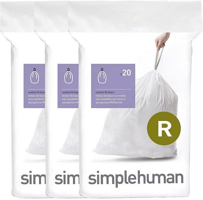 심플휴먼 코드R 화이트 입 simplehuman Code R 60 Count Genuine Custom Fit Liners
