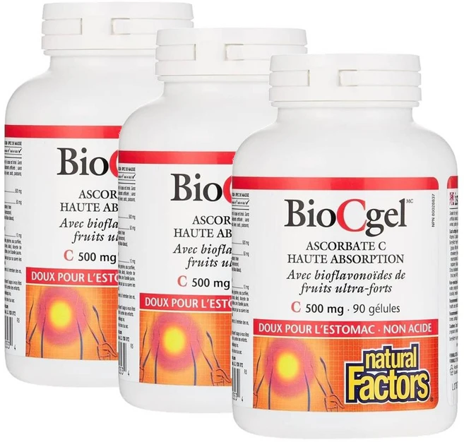 내추럴팩터스 바이오C겔 버퍼드 비타민C 500mg 소프트젤 Natural Factors BioCgel, 3개, 90정 - 쿠팡