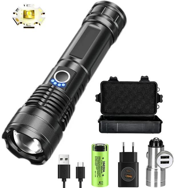 손전등 캠핑 랜턴 낚시 미니 후레쉬 슈퍼 밝은 XHP360 Led 충전식 토치 Usb 강력한 전술 플래시 라이트 사냥 방수 핸드 램프, small with battery