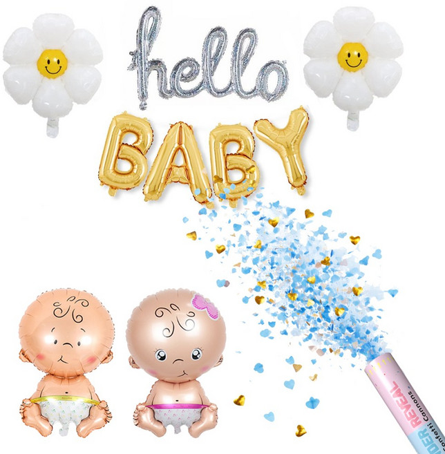 올리브파티 젠더리빌 컨페티 폭죽 성별 확인 베이비샤워 풍선 파티용품, 1개, 풀세트_블루