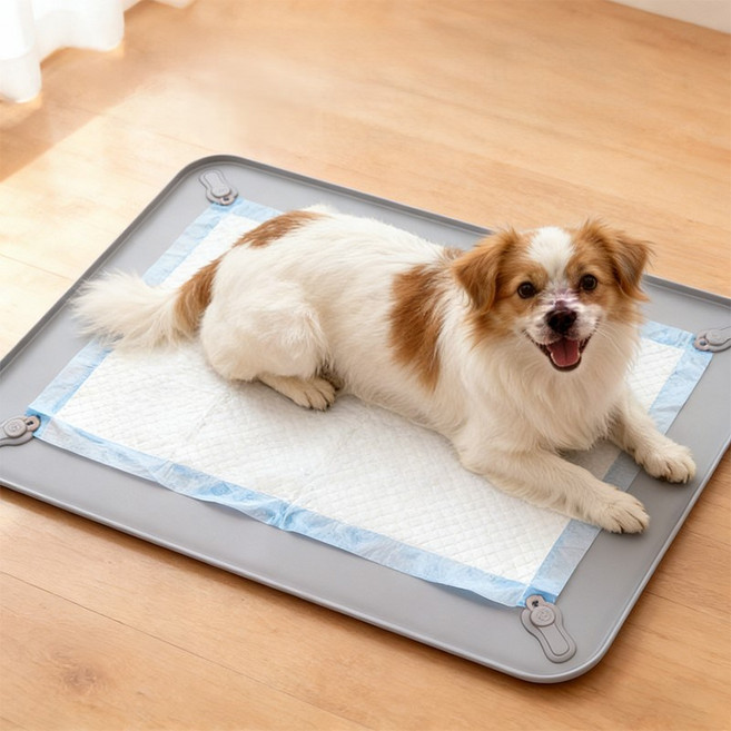 LADERIVE 애견 미끄럼 방지 실리콘 배변패드 사각 클립 고정형 변위 방지, 1개, 그레이