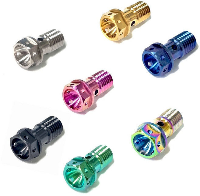 락모터스 오토바이 브레이크 티타늄 밴조볼트 M10 캘리퍼 앞 캘리퍼 볼트 디스크볼트 스쿠터, 블루, 1개