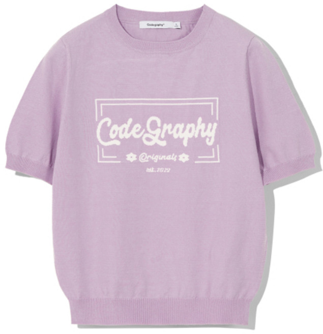 코드그라피 우먼 코드그라피 로고 크롭 반팔 니트_라벤더 146632