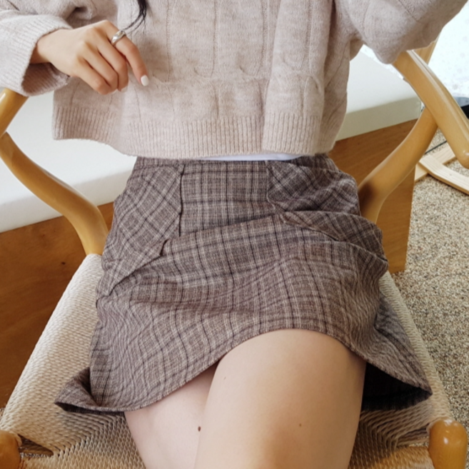 상상그이상 여성용 국내제작 켈리체크 미니 스커트 투포켓 포인트 부드러운 레이온소재 A라인 밴딩치마 캐주얼 데이트룩 코디