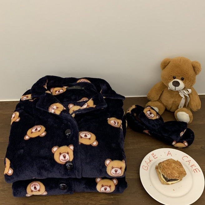 44-110 빅사이즈 따뜻한 곰돌이 프리미엄 밍크 극세사 커플 수면잠옷