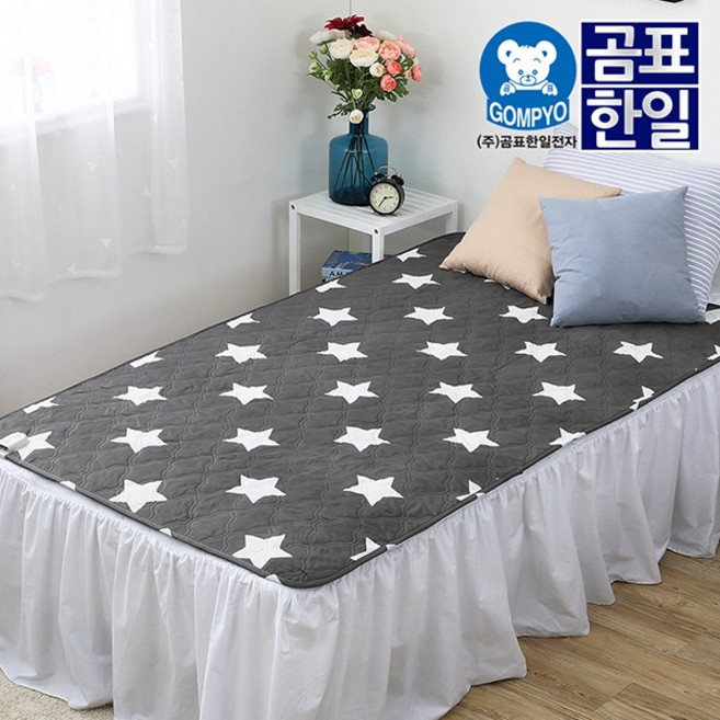 곰표한일 전기매트 싱글 전기요 1인용 침대 무자계 매트 블랙스타 그레이 중형, 상세 설명 참조