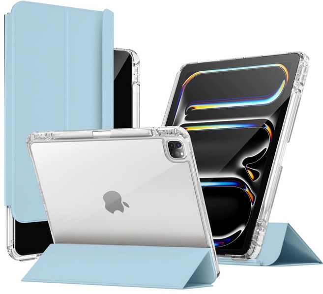 와이드 클리어 아이패드 슬라이드 세로거치 고광택 투명케이스 아이패드 7 8 9 10 에어 6 5 4 프로11 프로13 12 호환 애플펜슬 충전 수납 홀더, 아이패드10세대(10.9"), 스카이