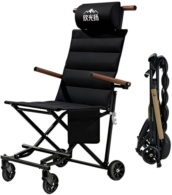 접이식 의자 바퀴달린 등받이 보조 이동식의자 병원 줄서기 효도 체어, 1개, 1. 블랙