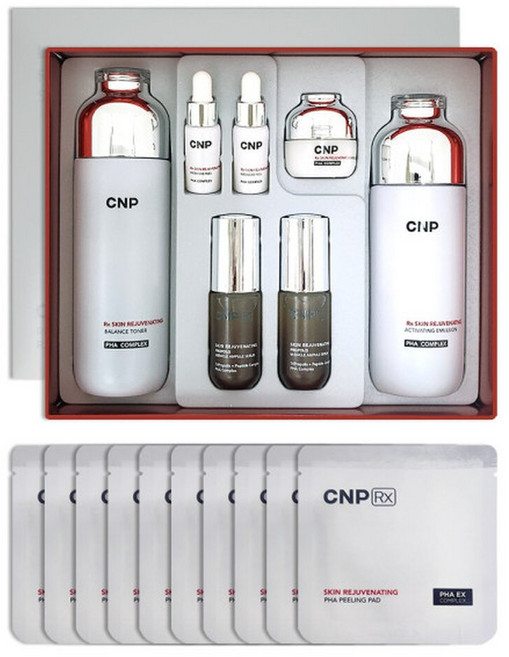 CNP RX 스킨 레쥬버네이팅 2종 세트 역매팩 25년 6월 토너 120ml 에멀전 100ml 필링패드 키트 2개, 1세트