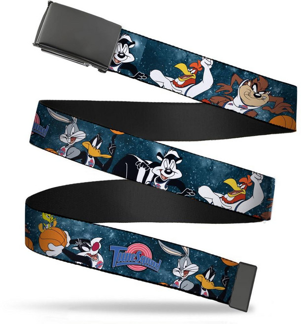 Buckle Down 남성용 웹 벨트 루니 튠즈 스페이스 잼 3.8cm(1.5인치) 멀티컬러.