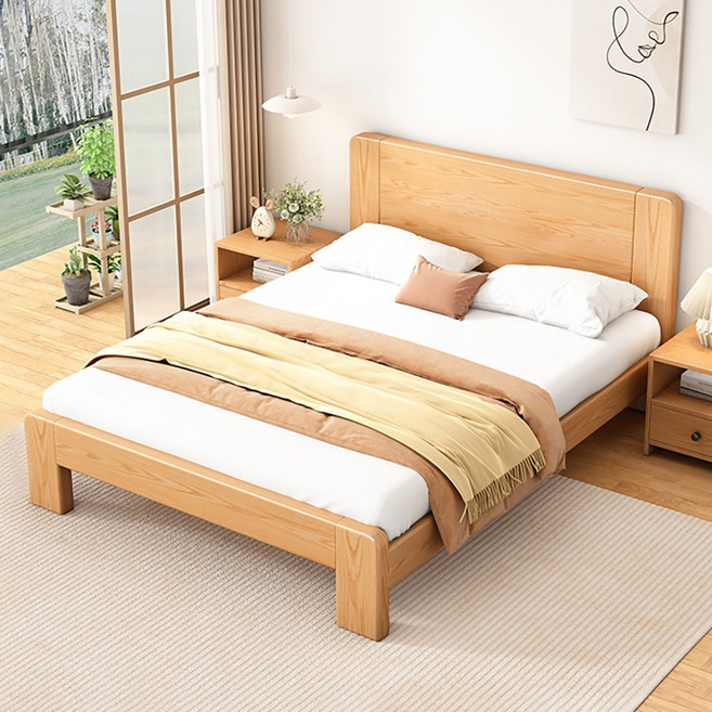 원룸 심플 원목 침대 북유럽 높은 등받이 침대 프레임, 노란색(침대프레임 단품)