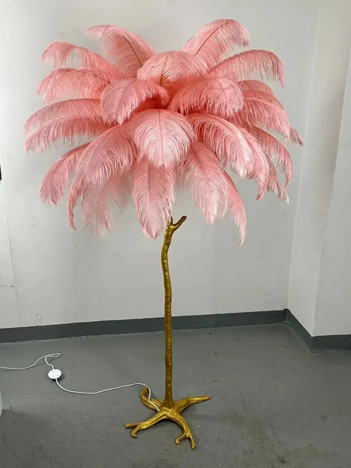 쿠쿠스토어 모던 LED 타조 깃털 플로어 램프 호텔 거실 헤어 조명 스탠딩 살롱, 13 pink, 04 H200cm 45feather