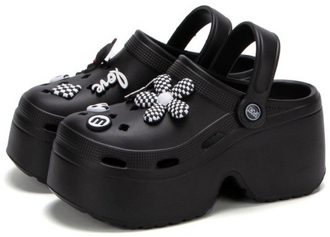 체크 플라워 7CM 키높이 아쿠아슈즈 물놀이 네일샵