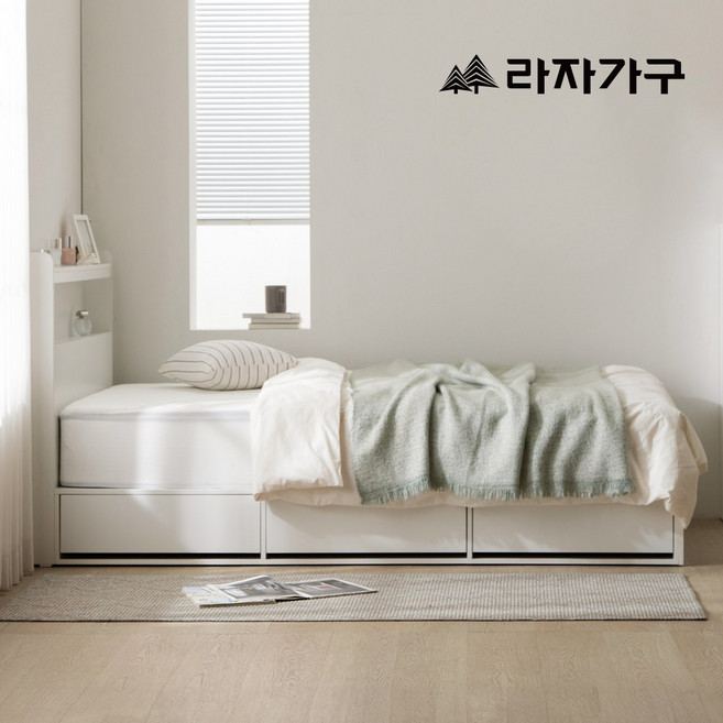 라자가구 케일린 LED 헤드 통수납 원룸 침대 SS 슈퍼싱글 + 하이필로우탑