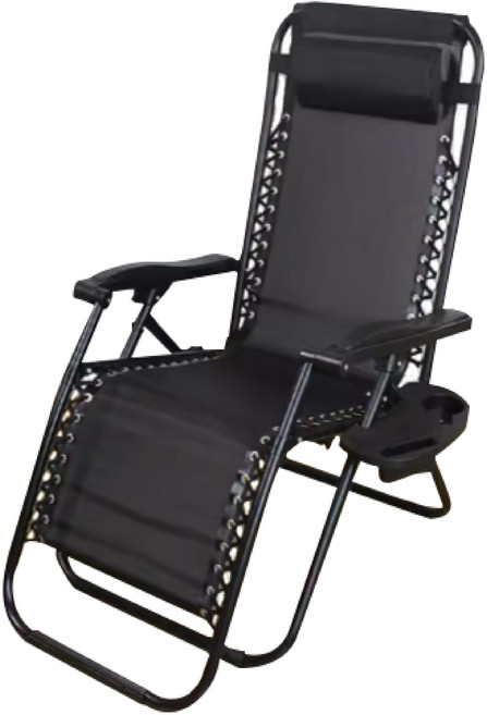 無段式調整透氣網布休閒躺椅 附杯架 黑 銀, 黑, 銀, 1件