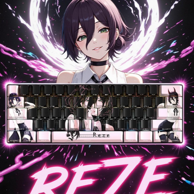 체인소맨 레제/마키마 테마 포인트 기계식 키보드 키캡 (129개), 1세트, [핑크] 레제 테마