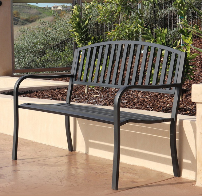 심플 2인용 정원 공원 철제 야외벤치, 블랙