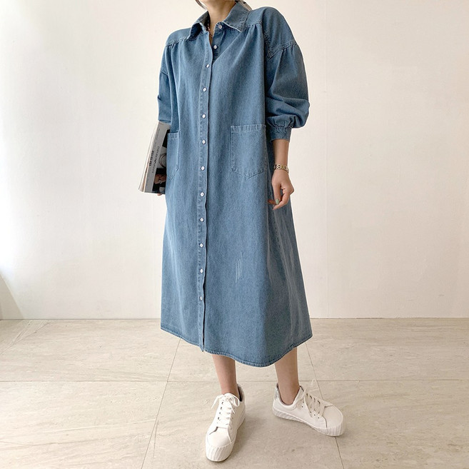 네모엔룩 여성용 데님오버핏 원피스